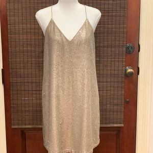 Champagne colored sequin shift dress